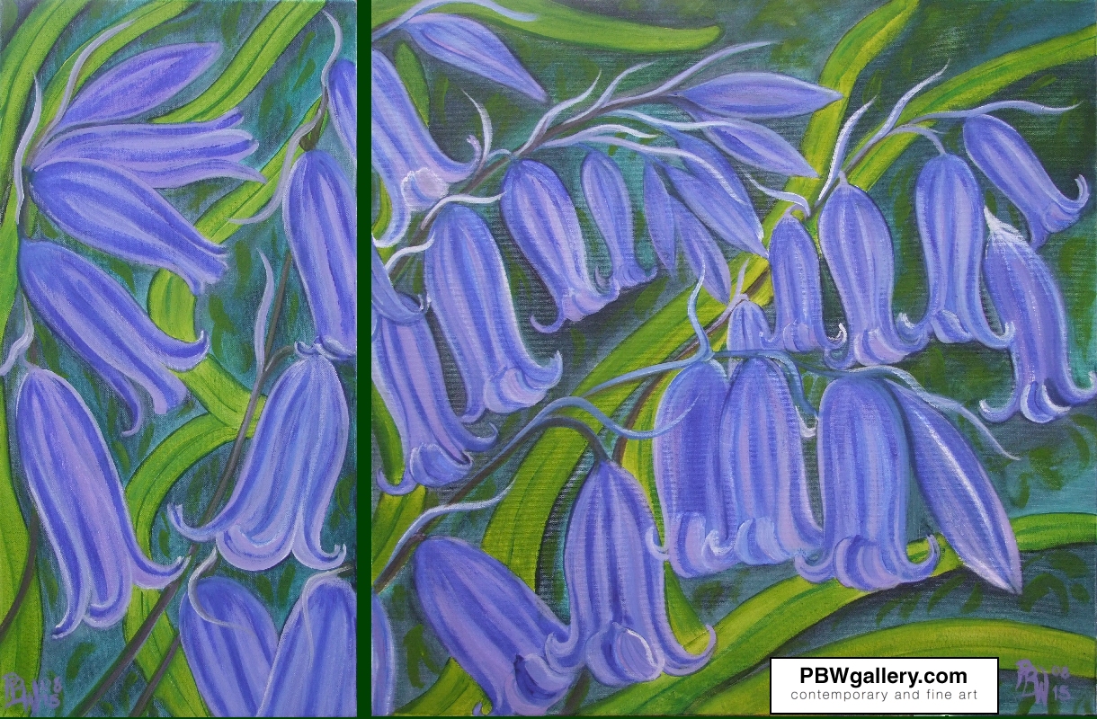 One glorious, intimate study of bluebells spread over two canvasses