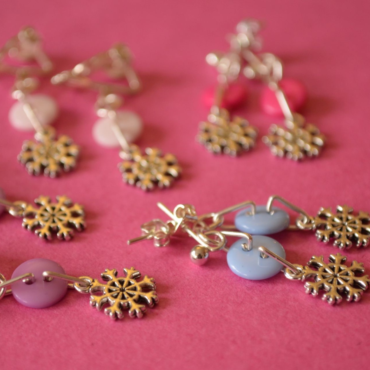 Wee Snowflake Button Christmas Earrings