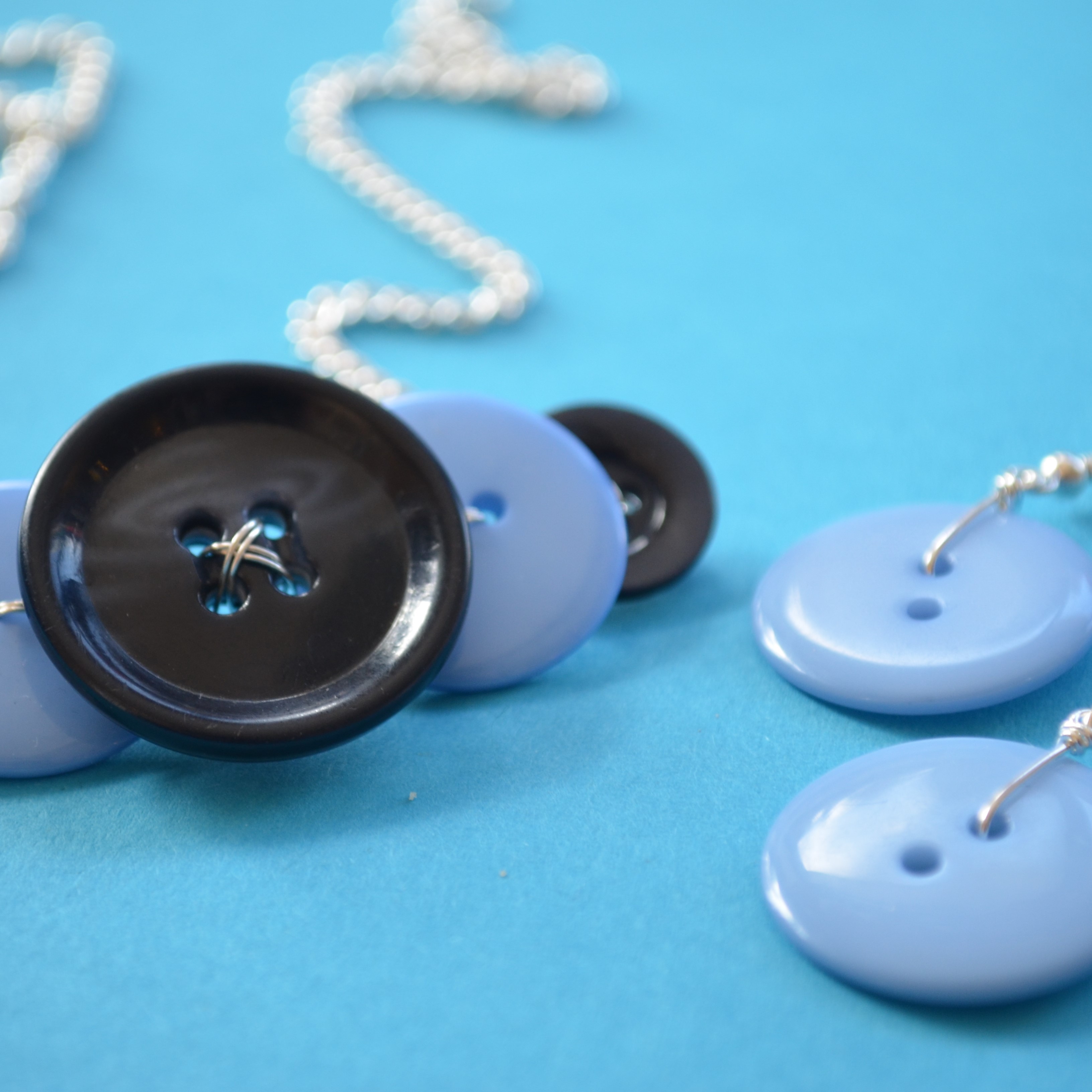 Blue Five Button Necklace