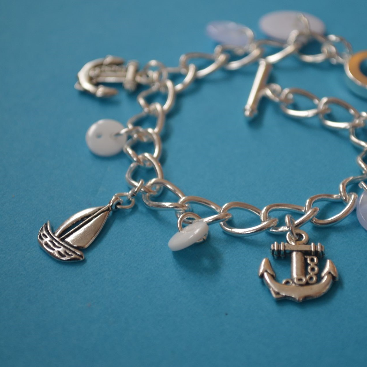 Nautical Anchor Button Charm Bracelet