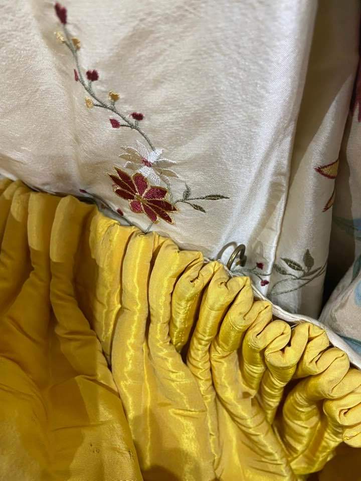 4 Pairs Long Vintage Yellow Silk Tape Top Interlined Curtains
