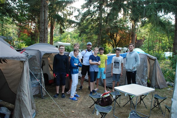 July 2017 – group of french lads who had cycled 46km before arriving at Camping Le Vieux Moulin for