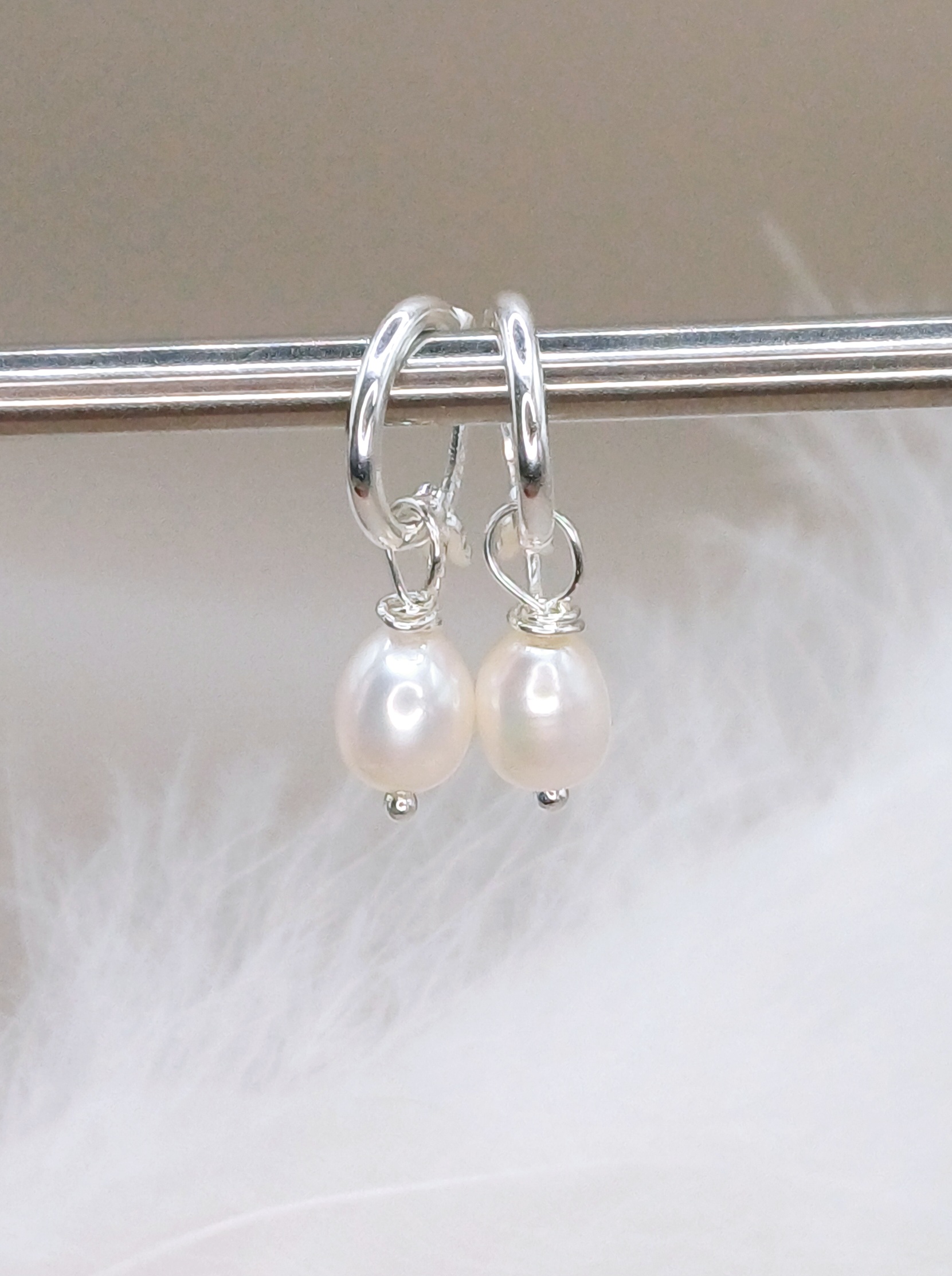 EARRINGS - Sterling Silver Hinged Hoop Pearl Earrings