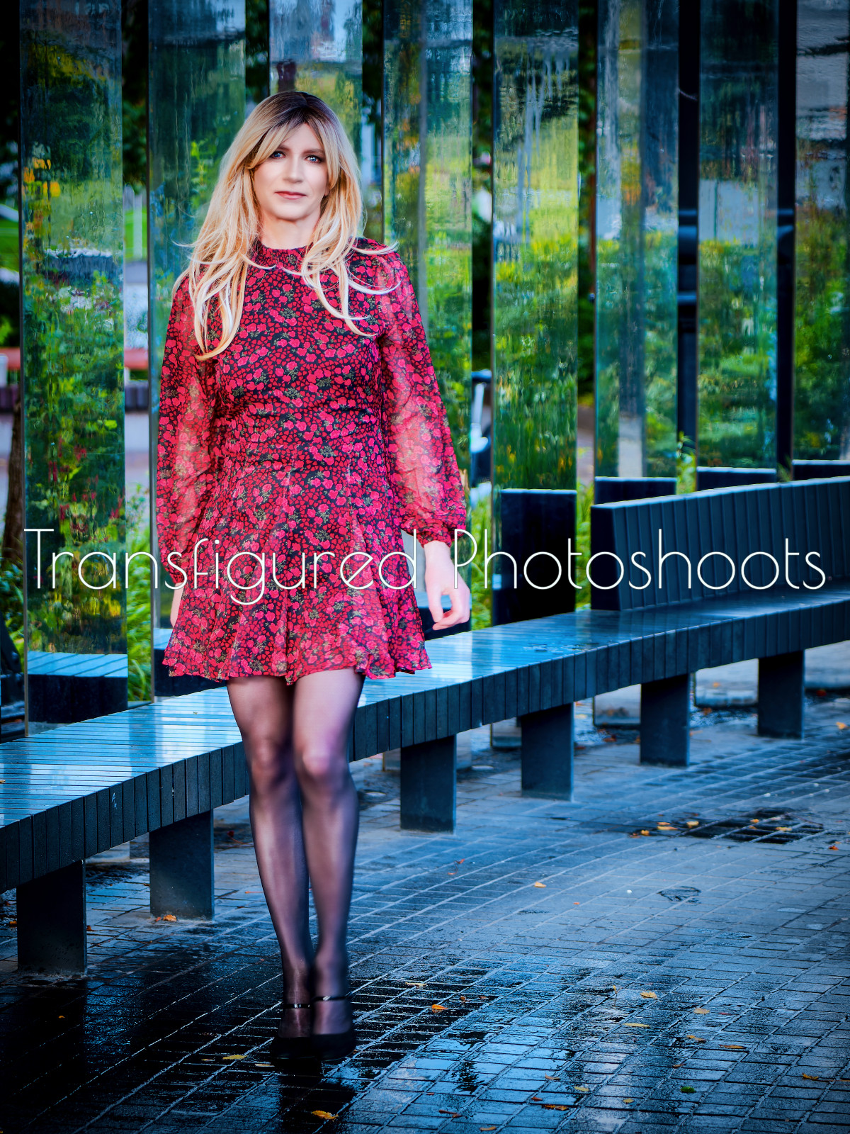 TGirl in red dress outdoors