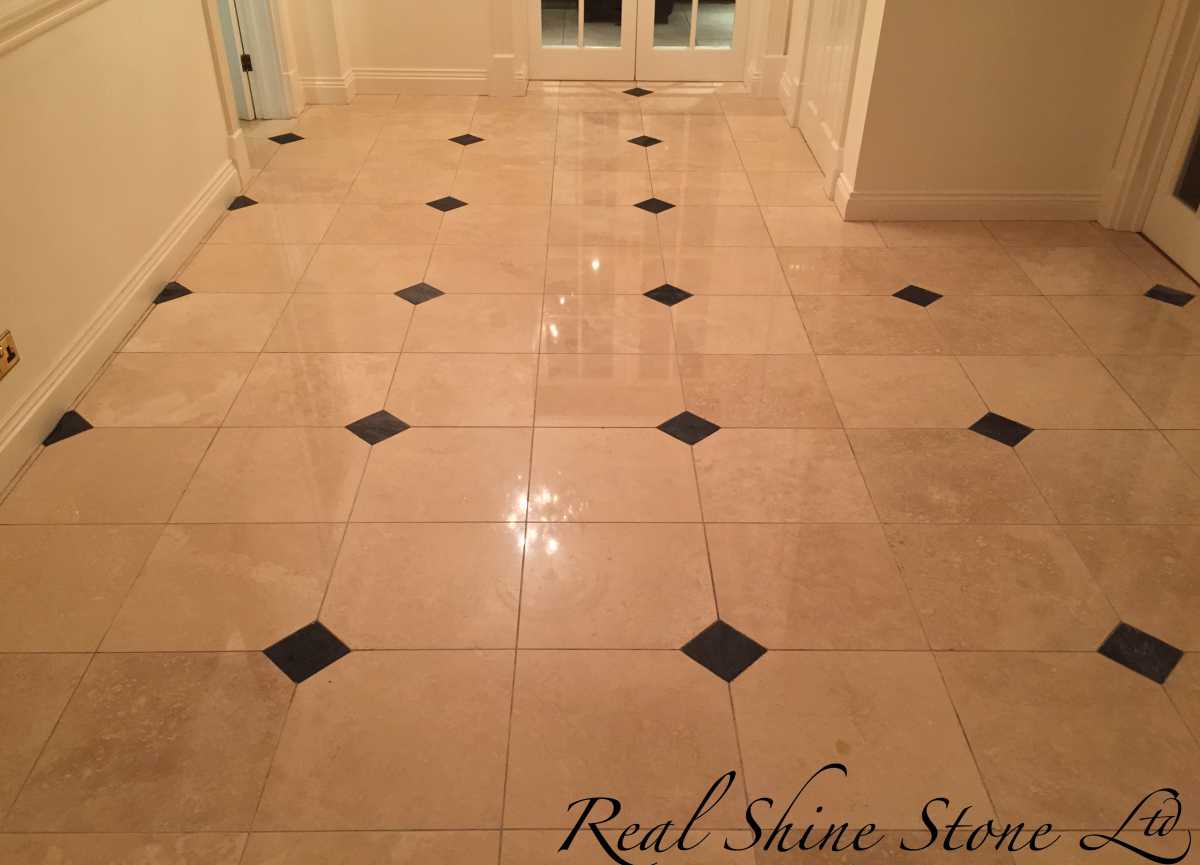 Travertine floor polishing - picture after