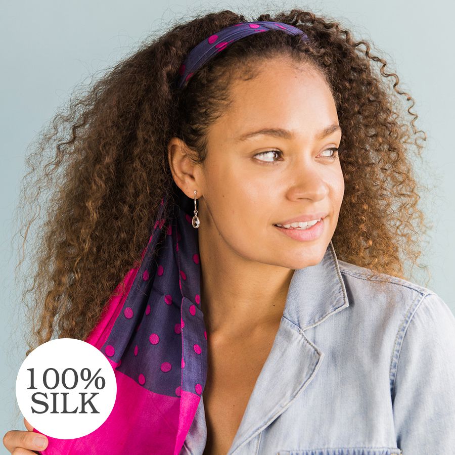 Silk Scarf - Blue and Pink Dot Design