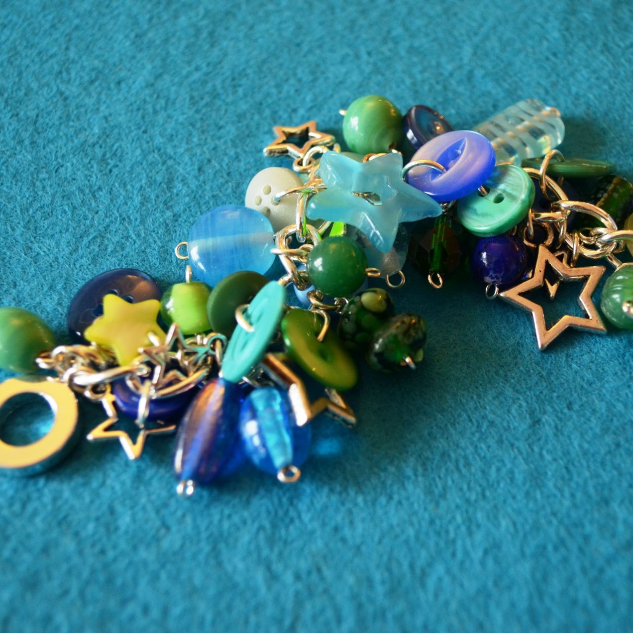 Button, Bead & Star Charm Bracelet