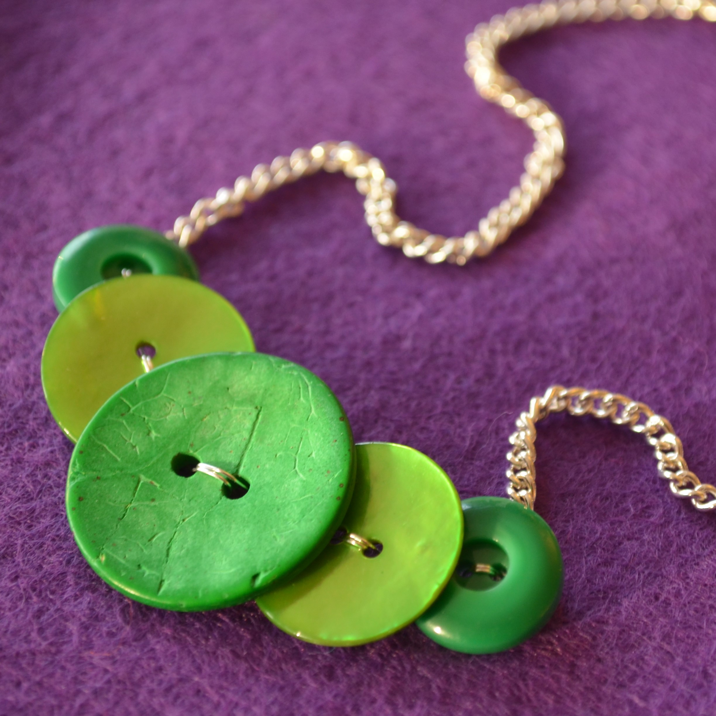 Green Five Button Necklace