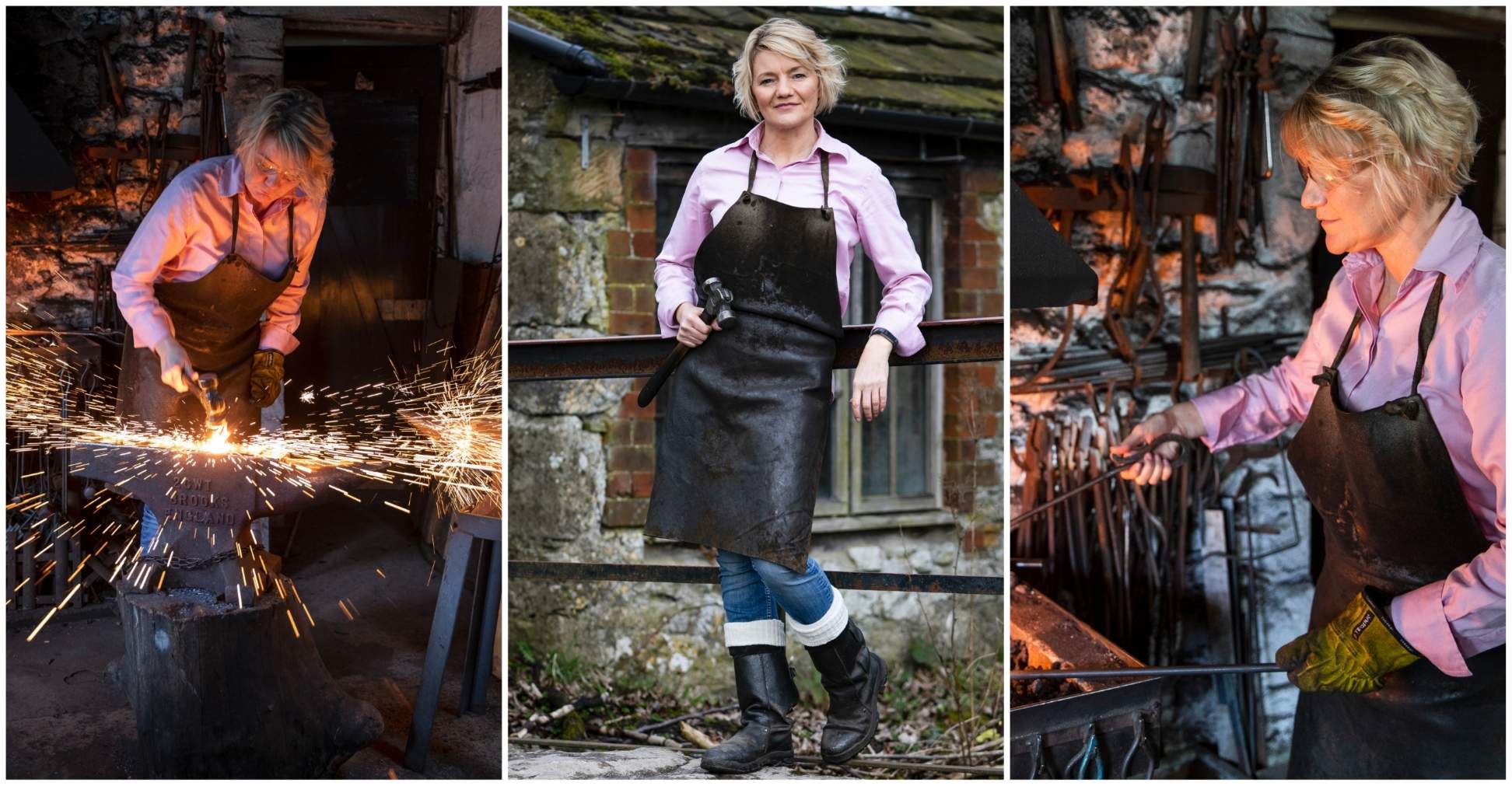 Annabelle Bradley, Blacksmith at the Malham Smithy. Photograph by Clinton Lofthouse