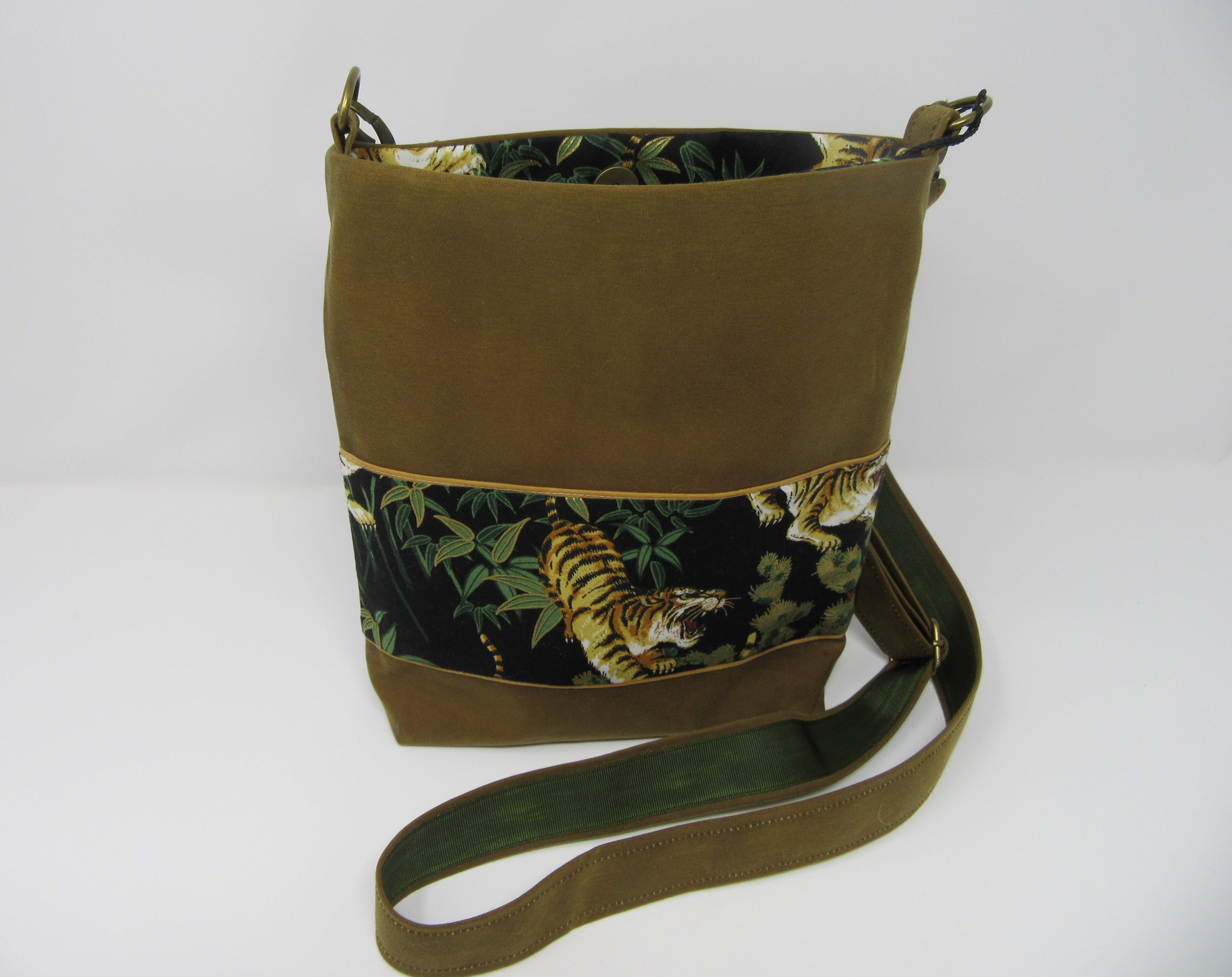 Waxed cotton cross-body bag with Tiger lining