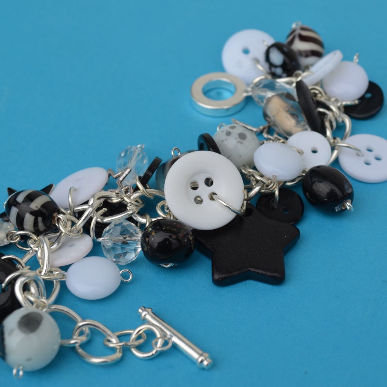 Button, Bead & Star Charm Bracelet