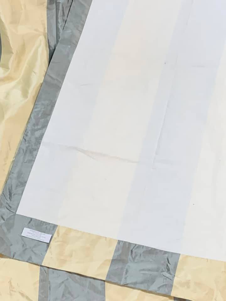 2 Pairs Cream/Grey Striped Silk Curtains W250 D239
