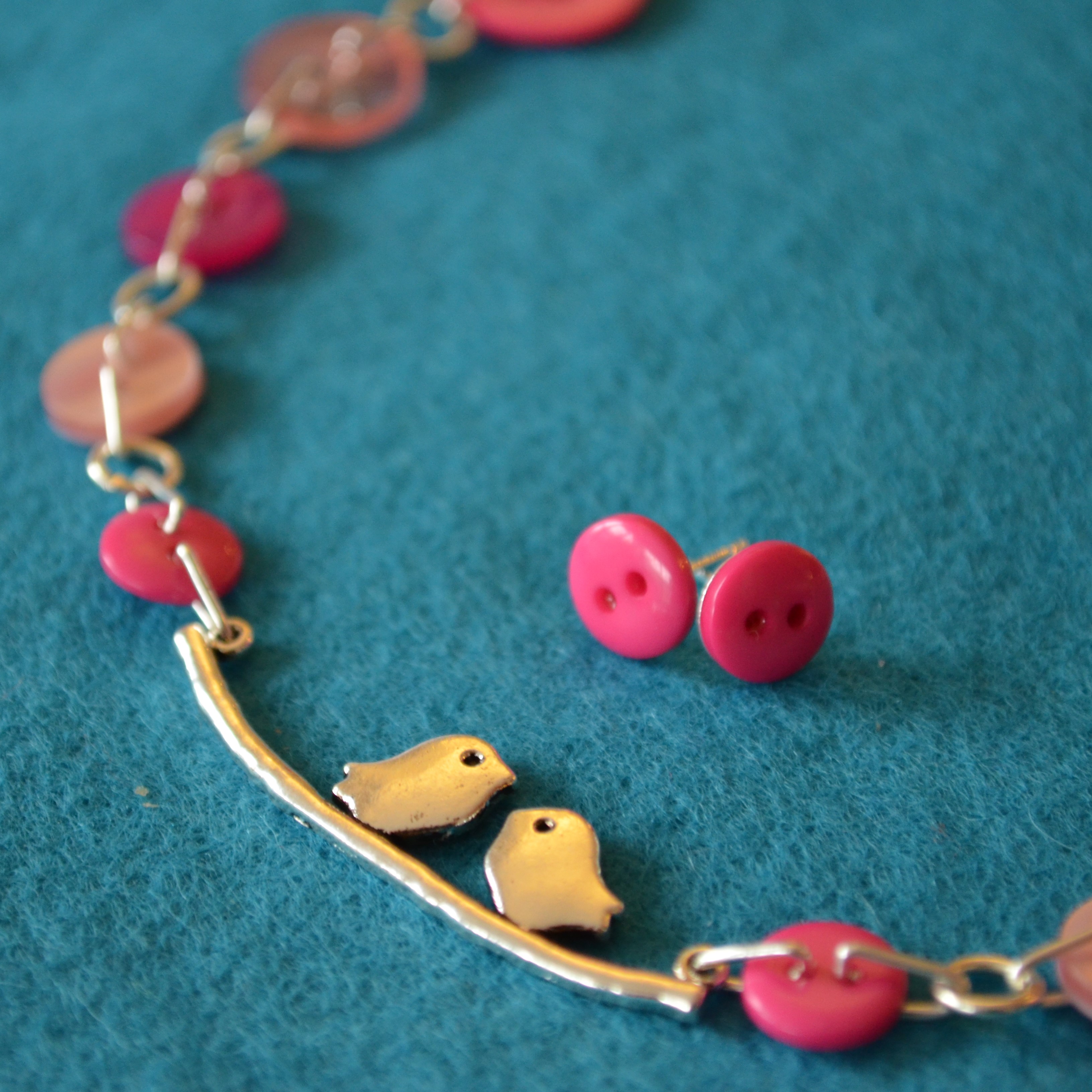 Pink Bird on a Wire Necklace