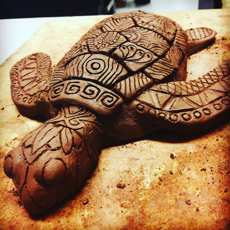 A clay turtle created by Rachel Akers