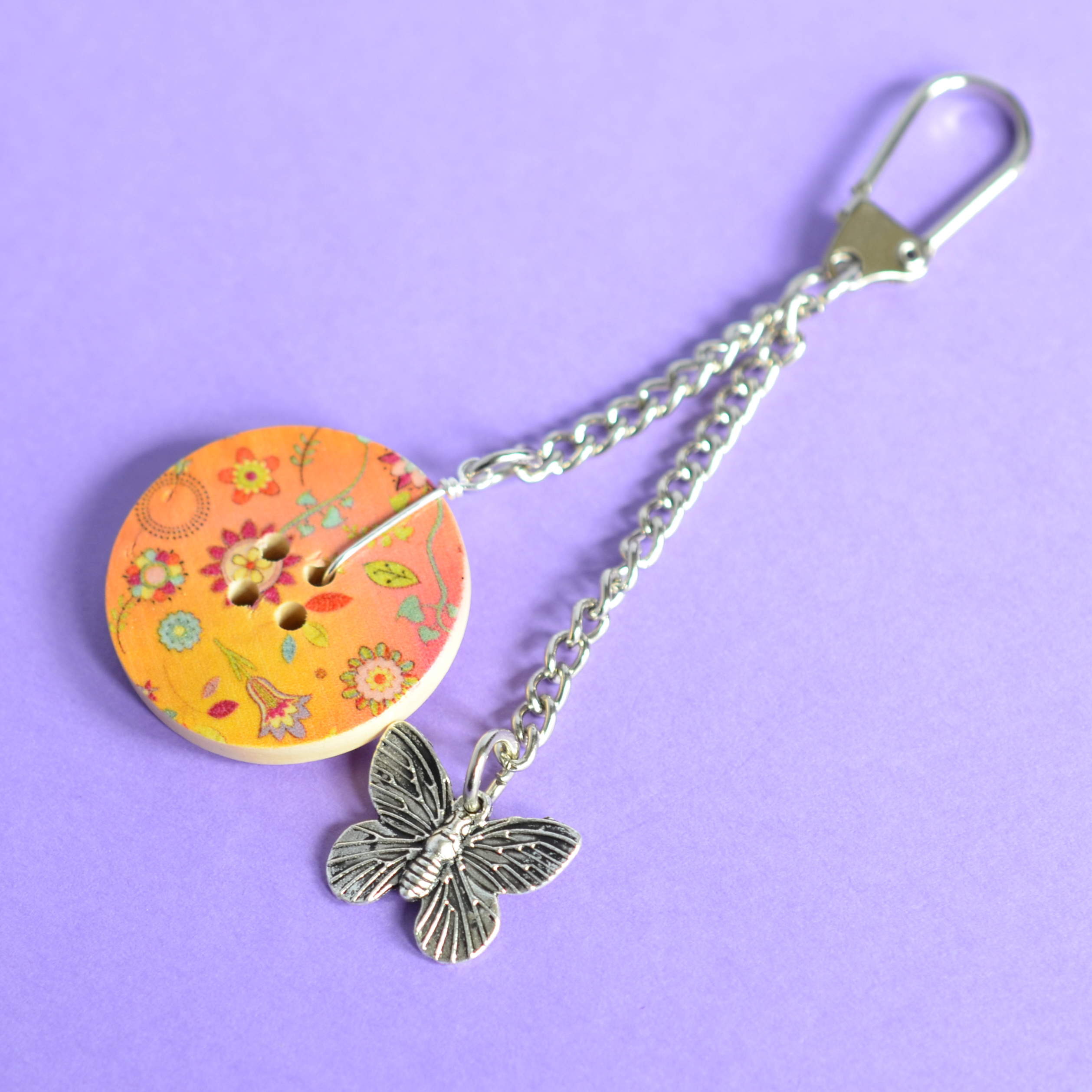 Butterfly Single Button Bag Charm Keyring