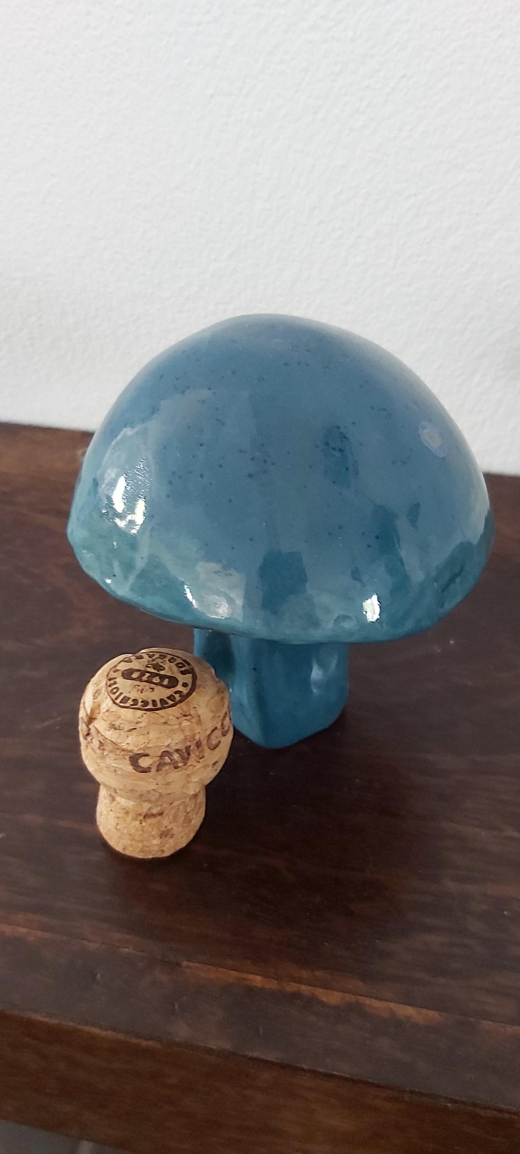 Terracotta mushroom with blue glaze