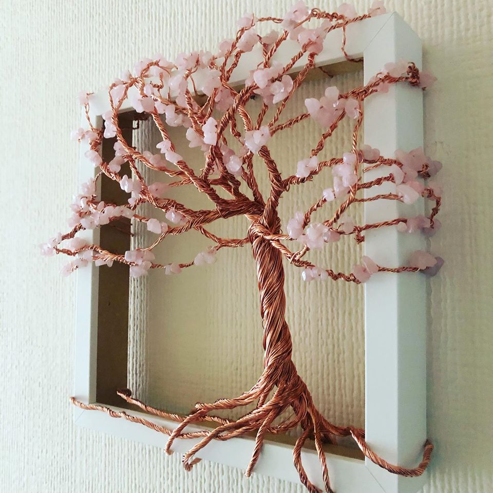 Rose Quartz and Silver tree of life