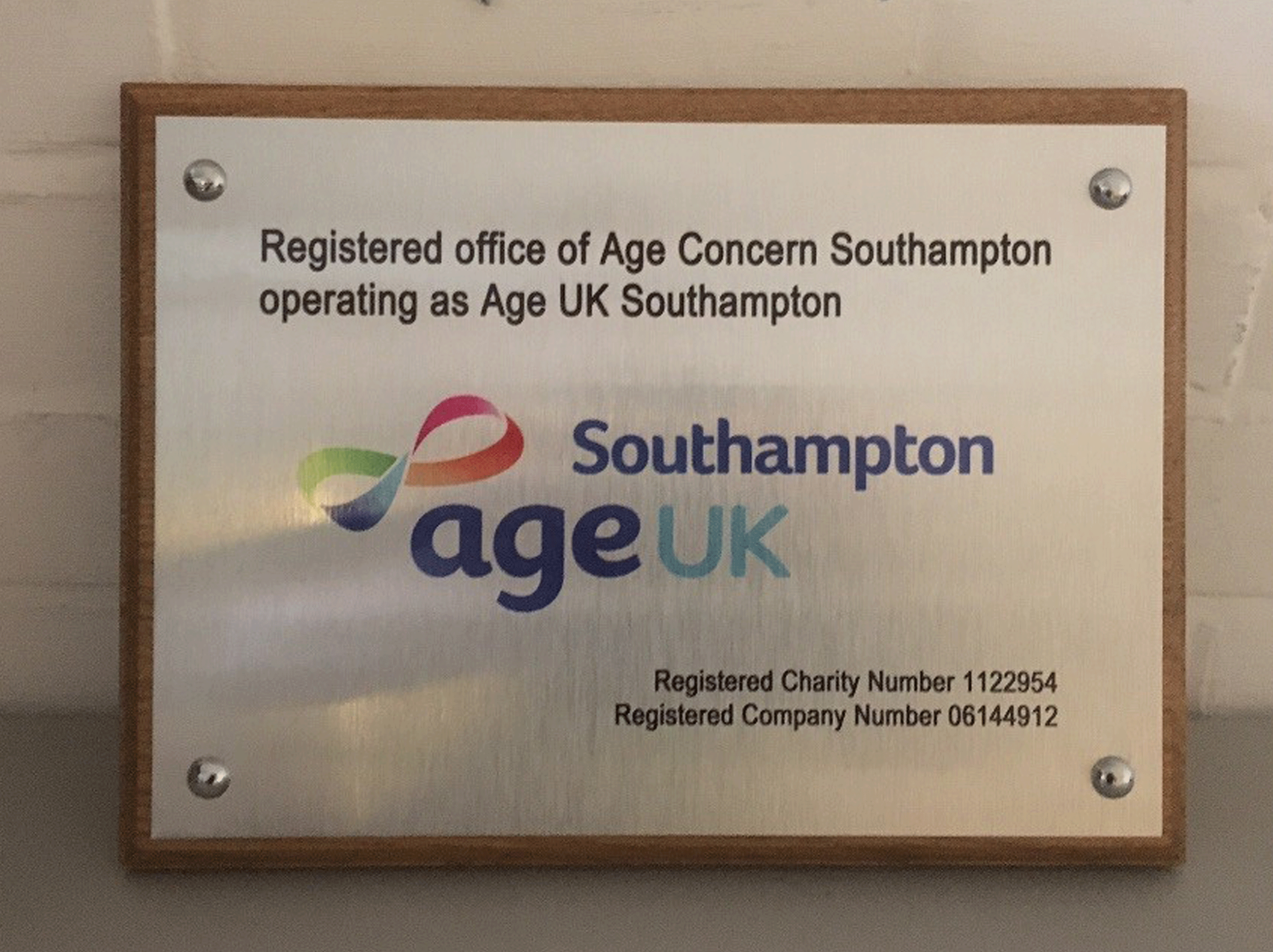 Full colour printed plaque for #ageconcern #ageuk