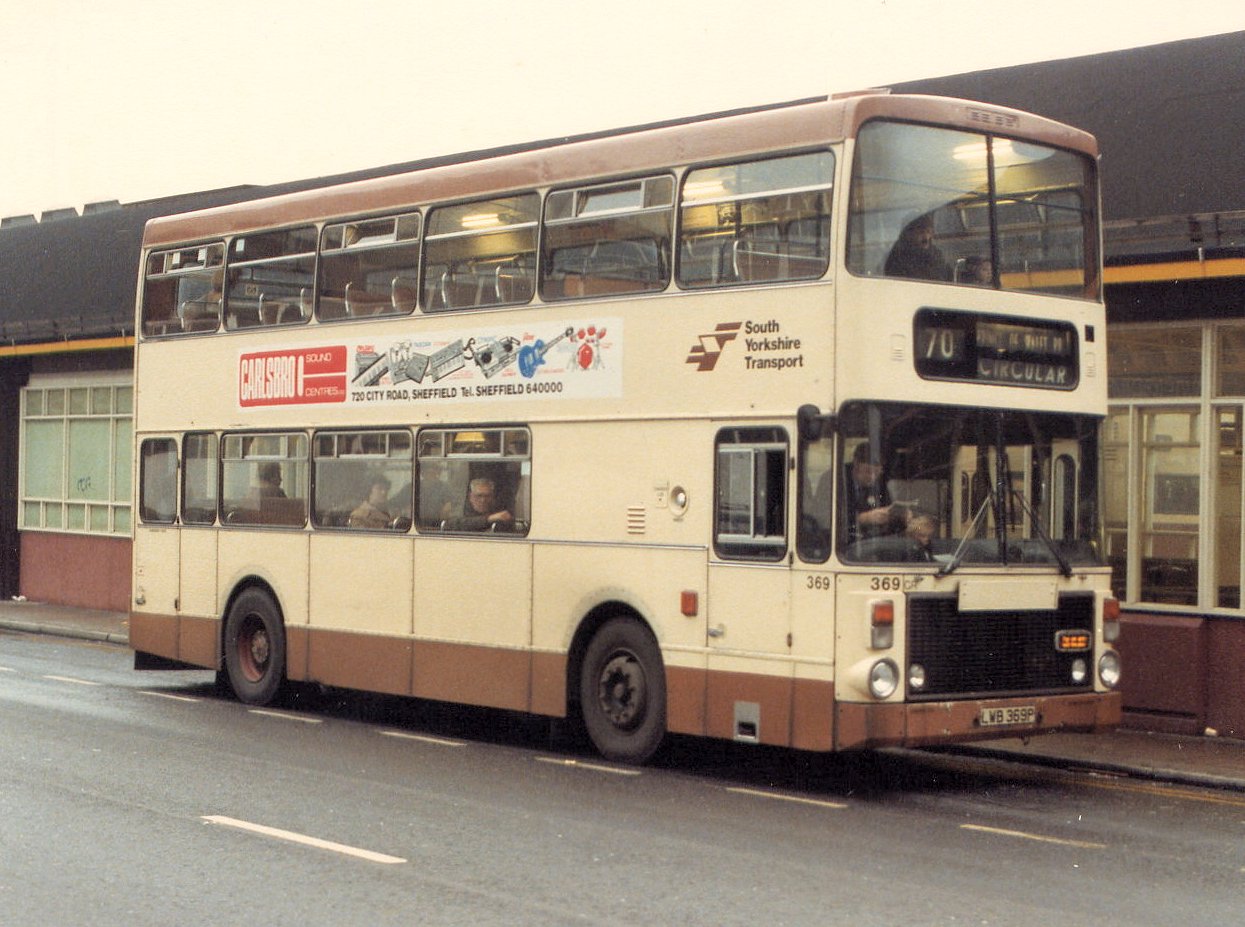 The prototype bus seen in Sheffield Bus Station. Note the one piece mid deck panel.