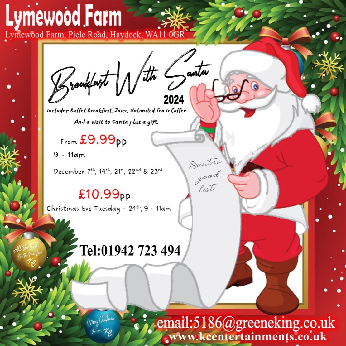 Lymewood Farm Haydock, Breakfast with Santa 2024, Book Now, Farmhouse inns, Visit Santa near me, North west, Gift