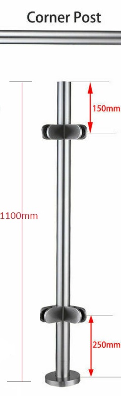 Corner Post in 316 Grade Brushed Stainless Steel