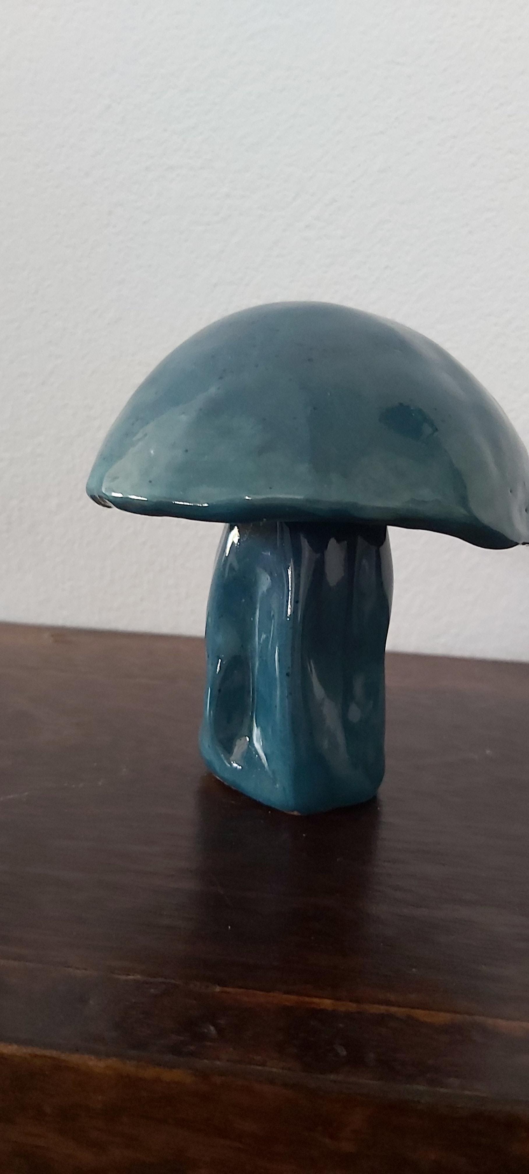 Terracotta mushroom with blue glaze