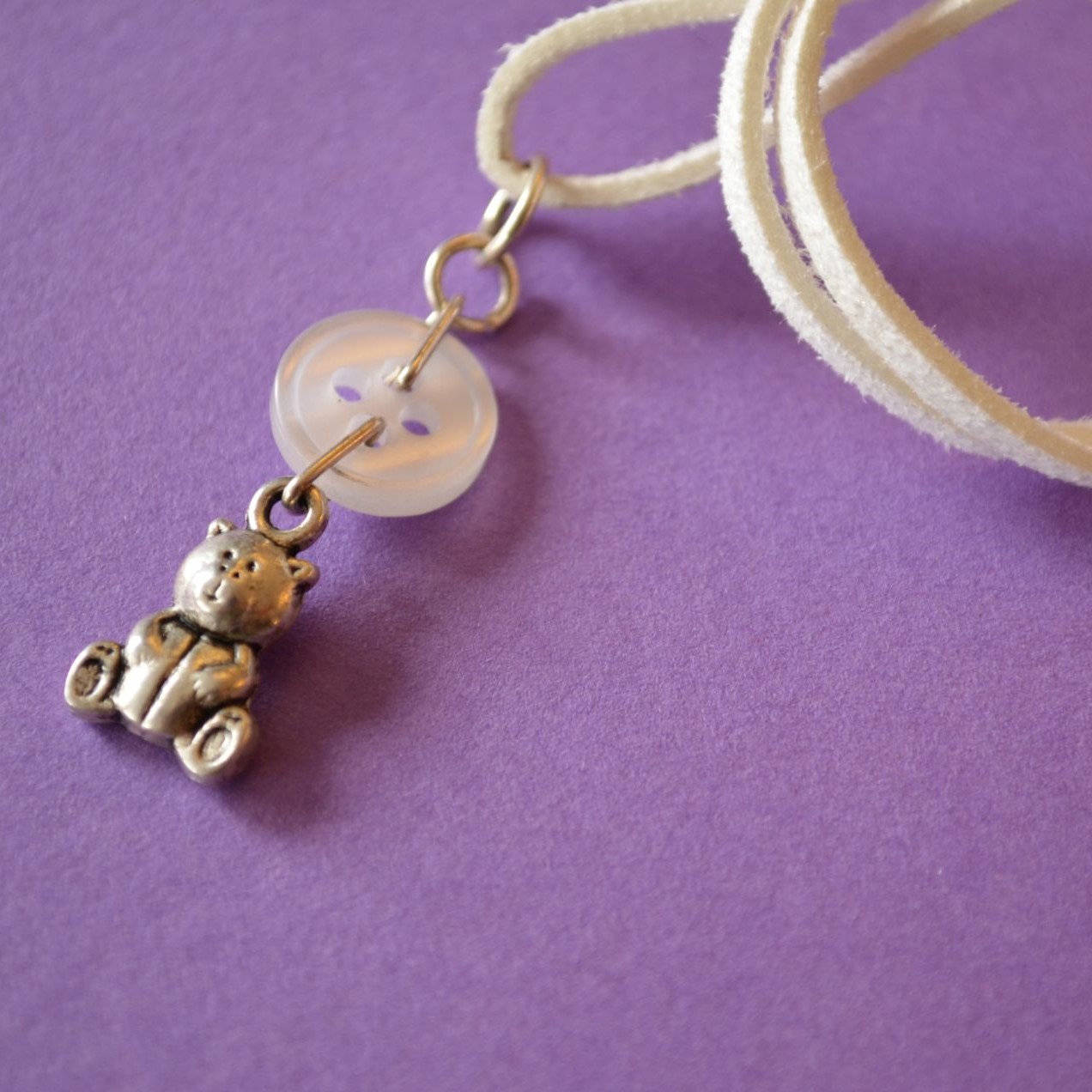 Teddy Bear Child’s Button Charm Necklace