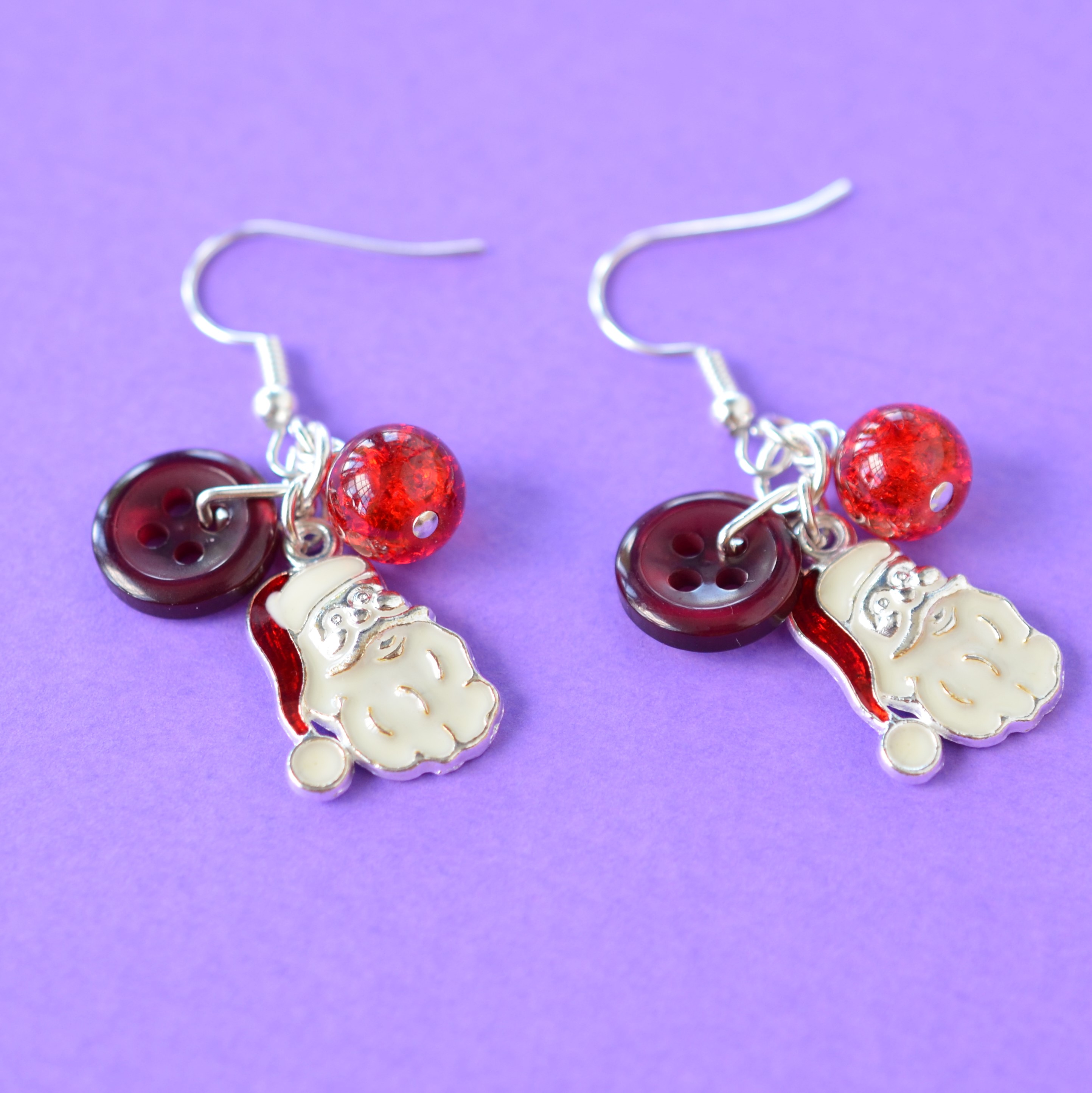 Red & White Santa Claus Cluster Button Charm Earrings