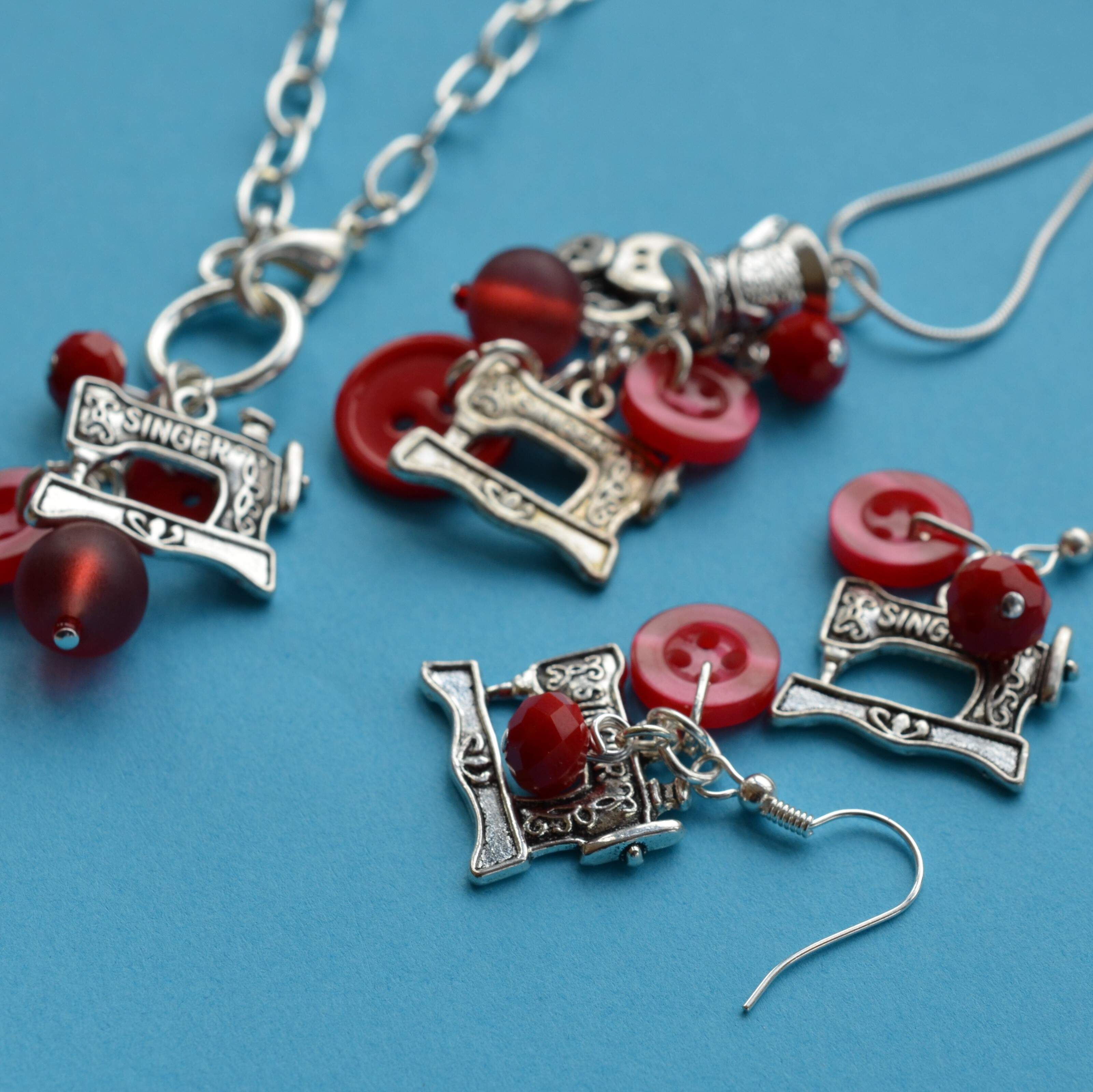 Sewing Machine Cluster Button Charm Earrings