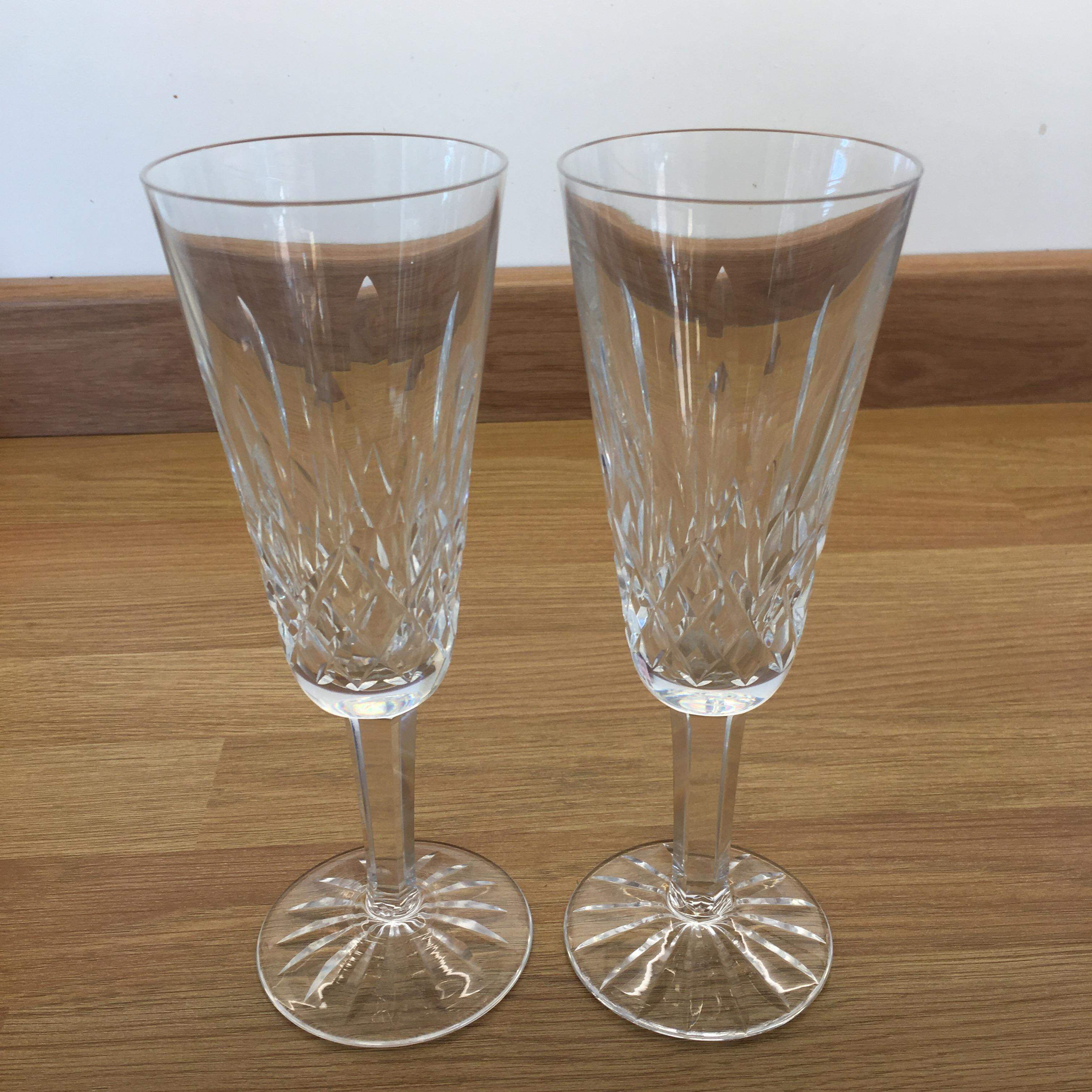 Pair of Waterford Lismore Champagne Flutes 18.5cms Tall