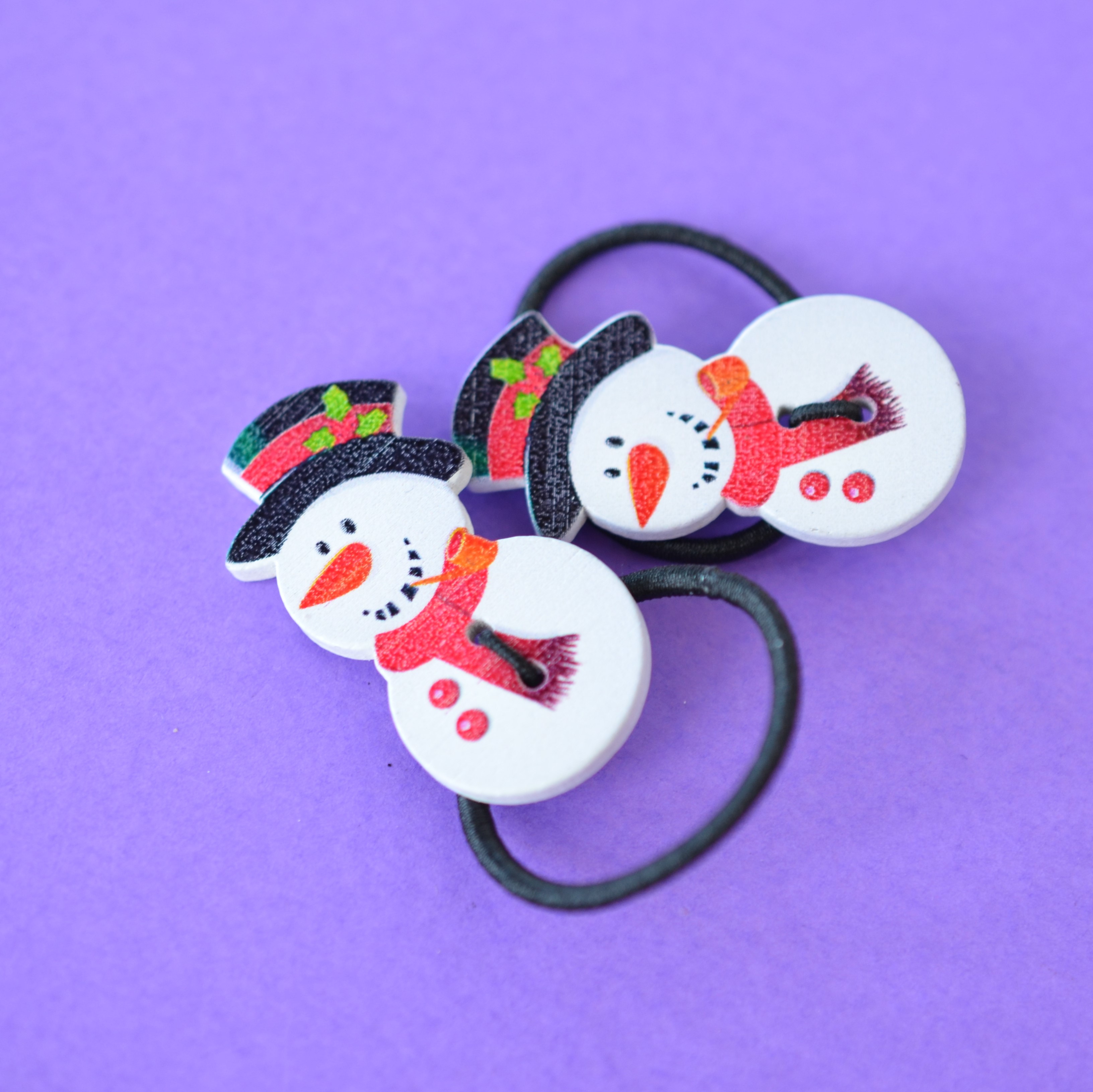 Pair of Christmas Snowman Button Hair Bobbles