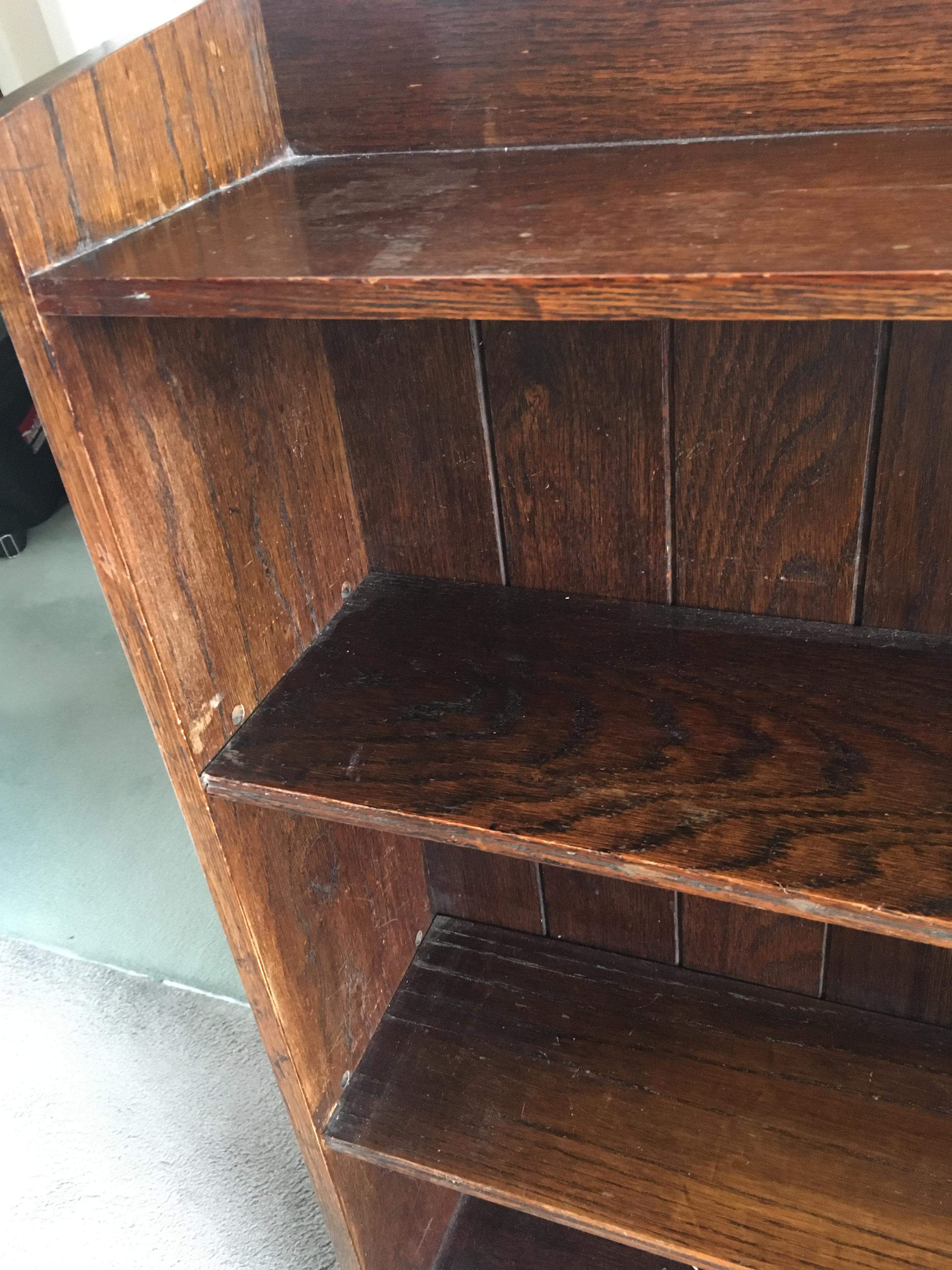 Pair of 1920's Oak Open Bookcases with Adjustable Shelves