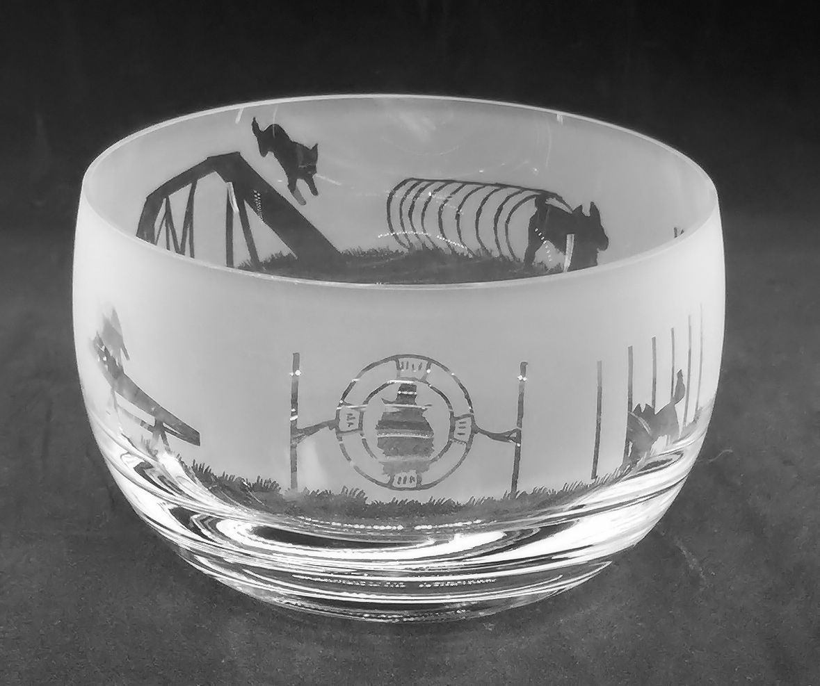 DOG AGILITY Frieze 12cm Boxed Crystal Glass Bowl 