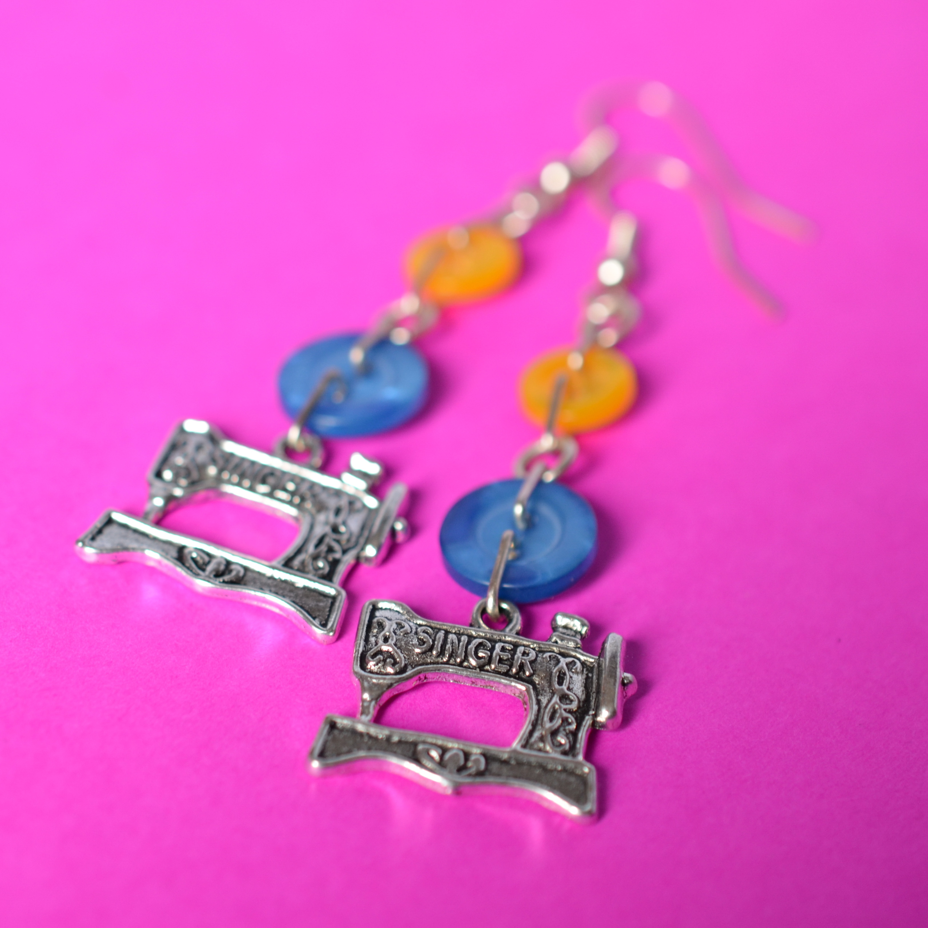 Sewing Machine Two Button Charm Earrings