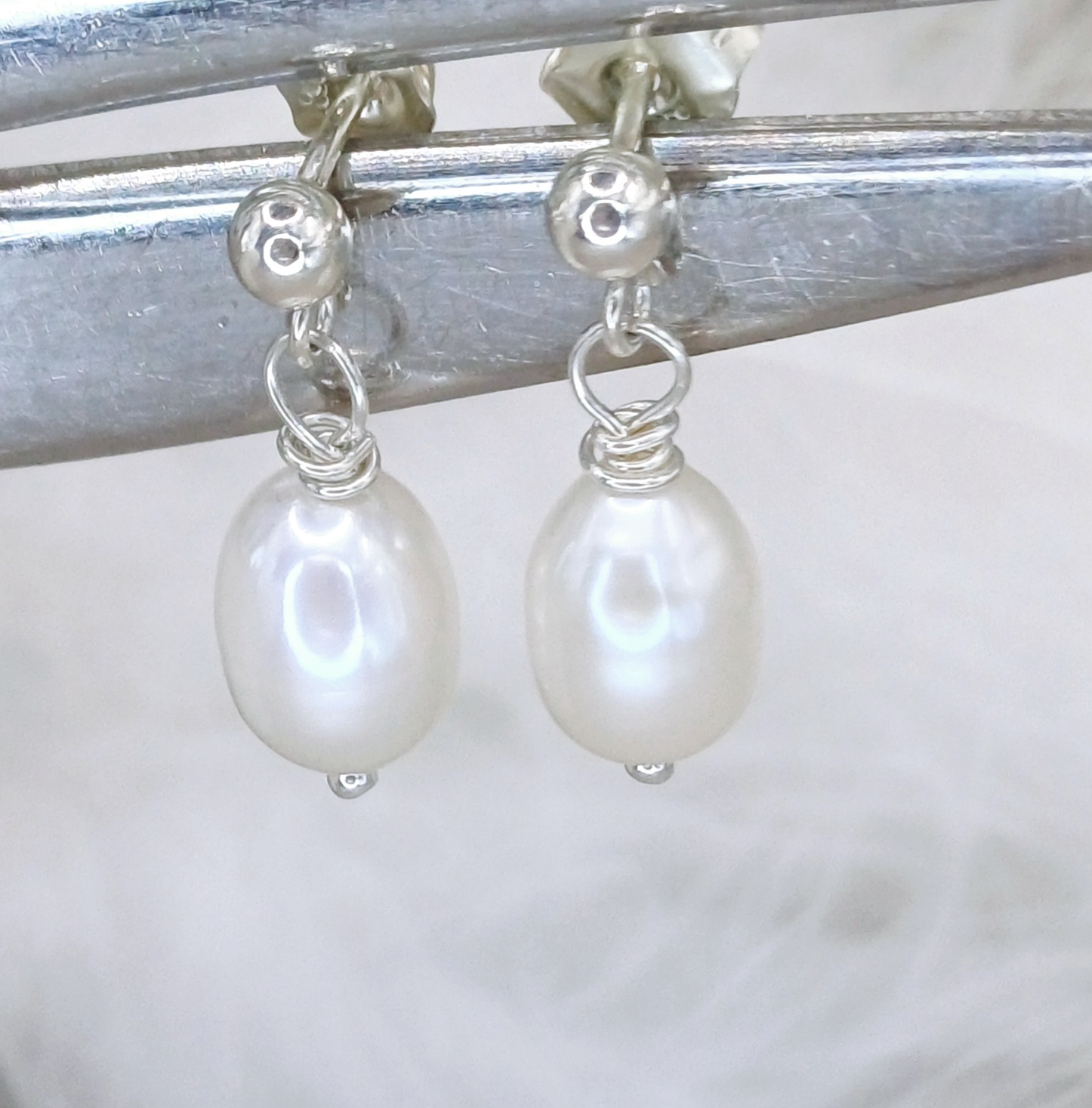 EARRINGS - Sterling Silver Pearl Drop Stud Earrings