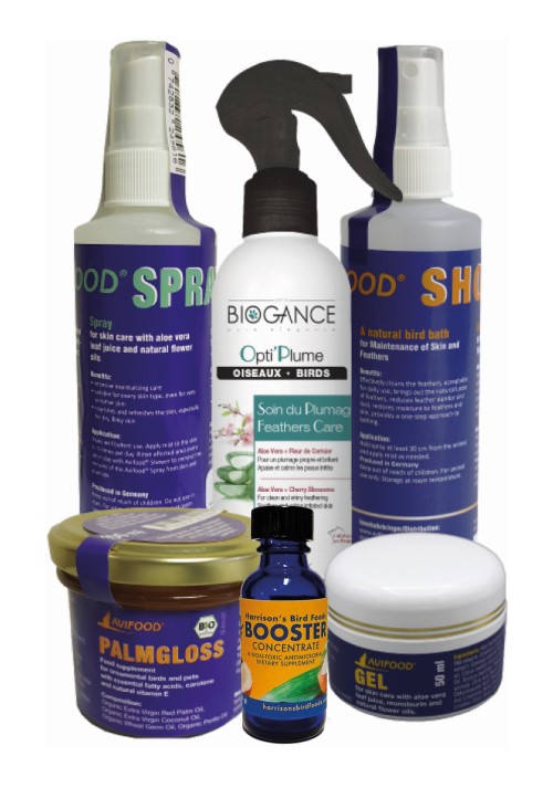 A group picture of avian care products