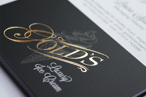 Luxury Gold Foiled Business Cards for Gold's Ice Cream.