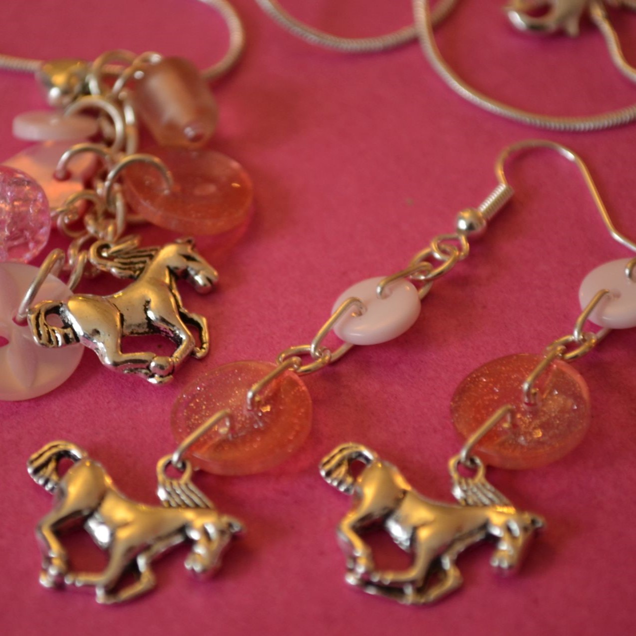 Horse Two Button Charm Earrings