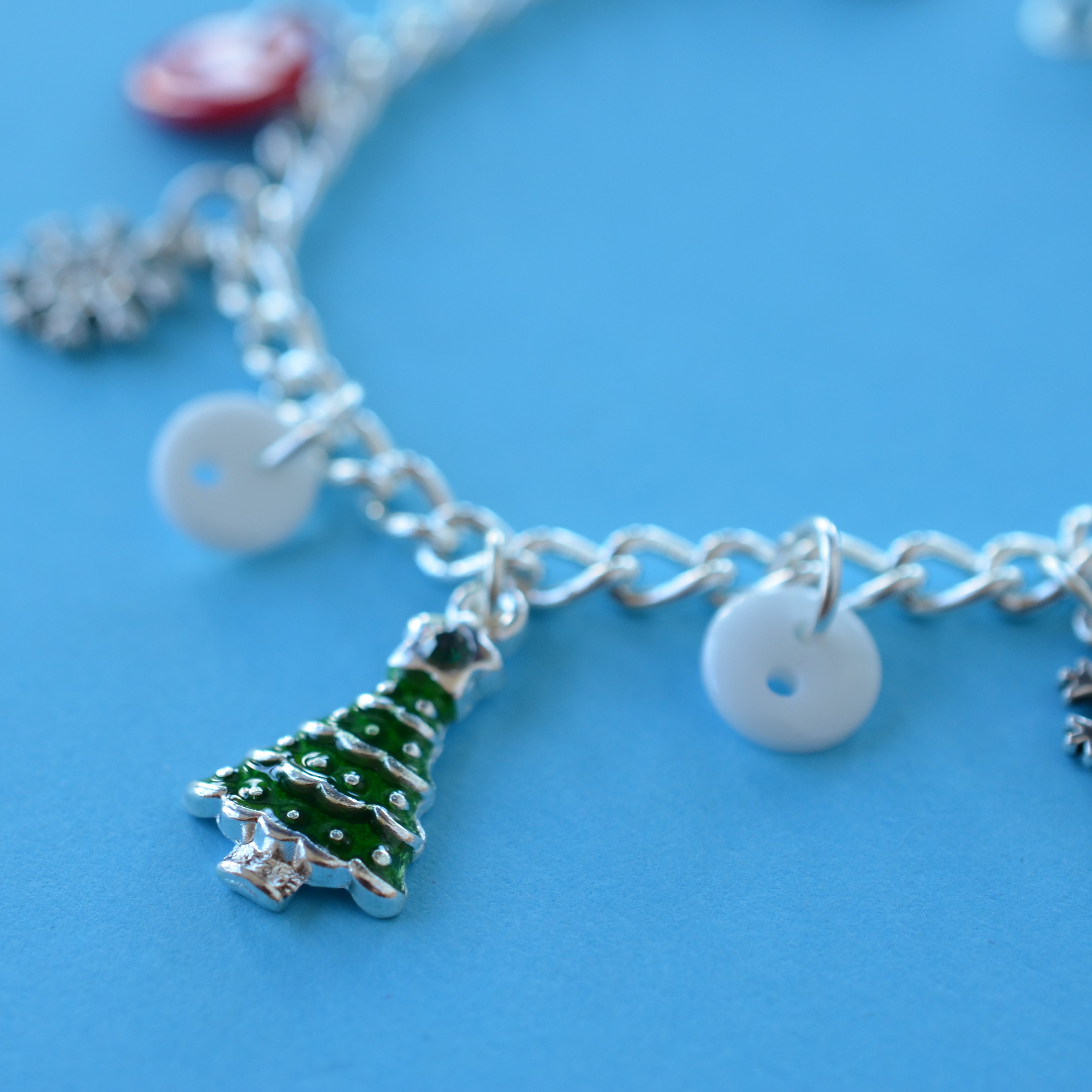 Christmas Tree Children's Festive Button Charm Bracelet Available in Choice of Colours