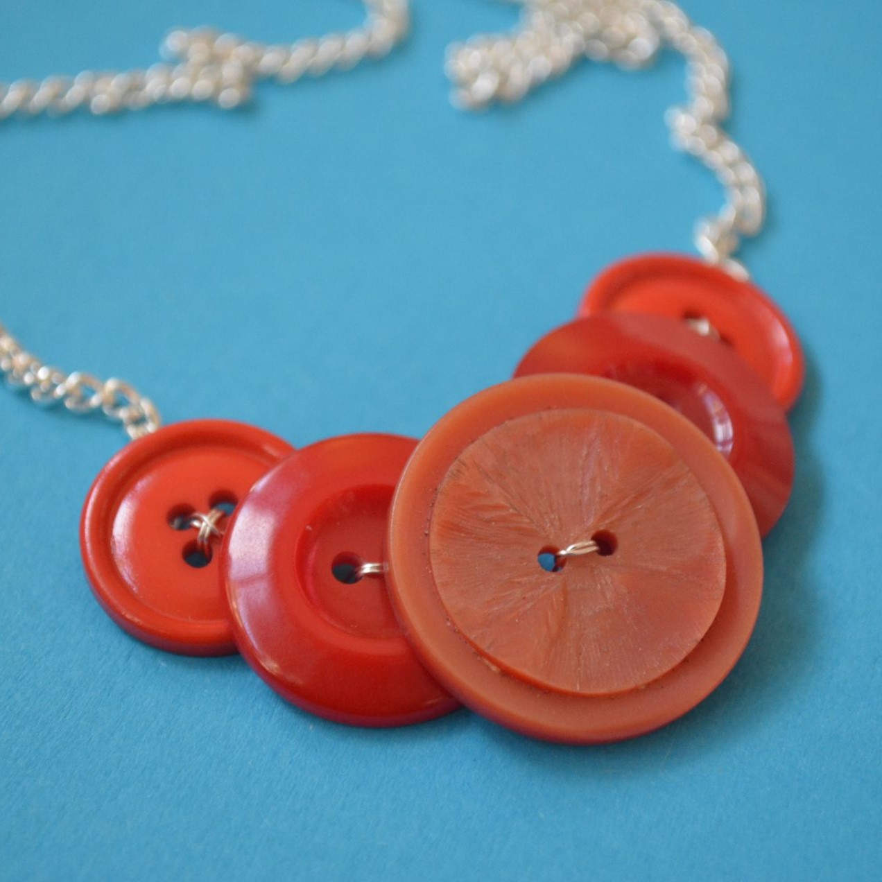 Orange Five Button Necklace