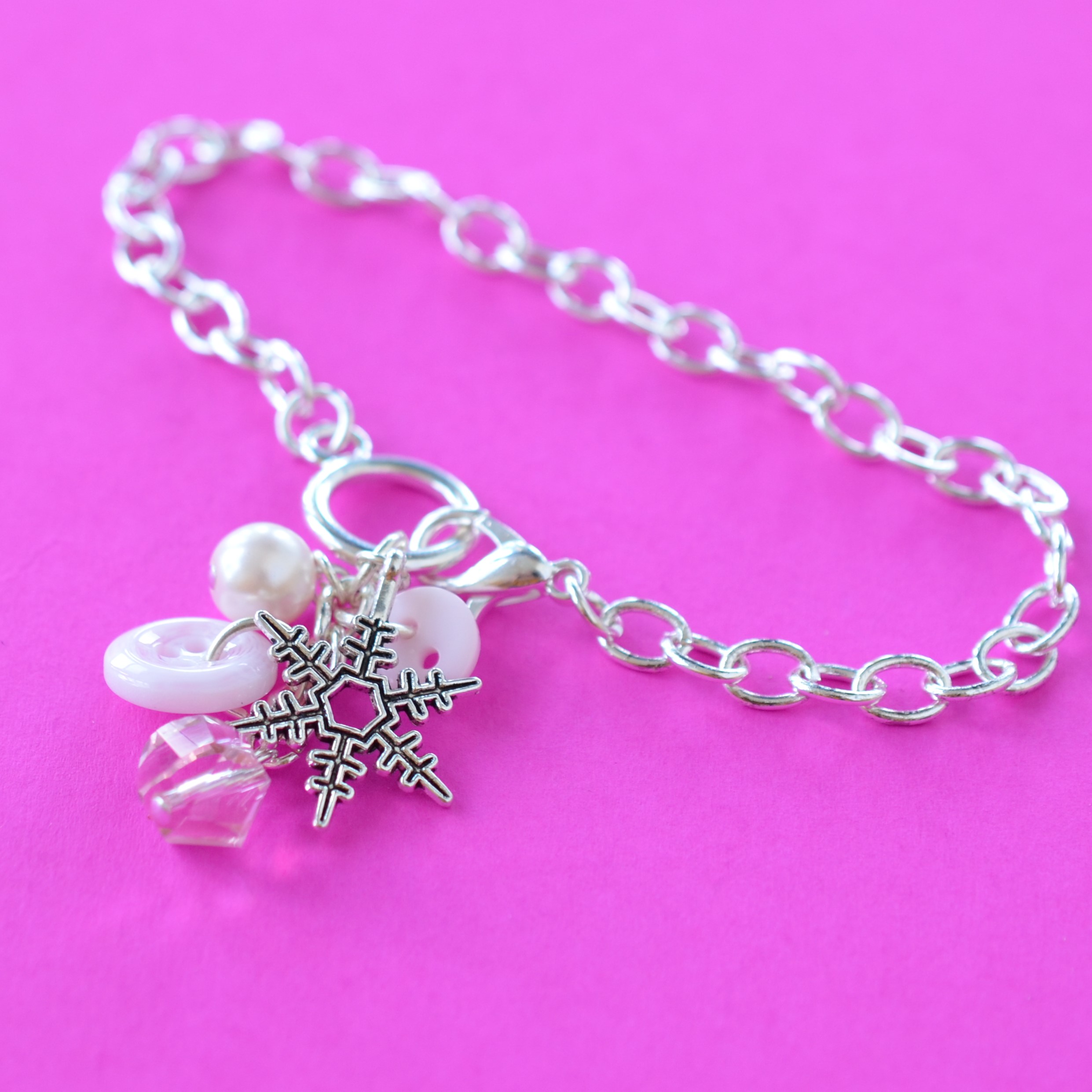 Pale Pink Snowflake Cluster Charm Bracelet