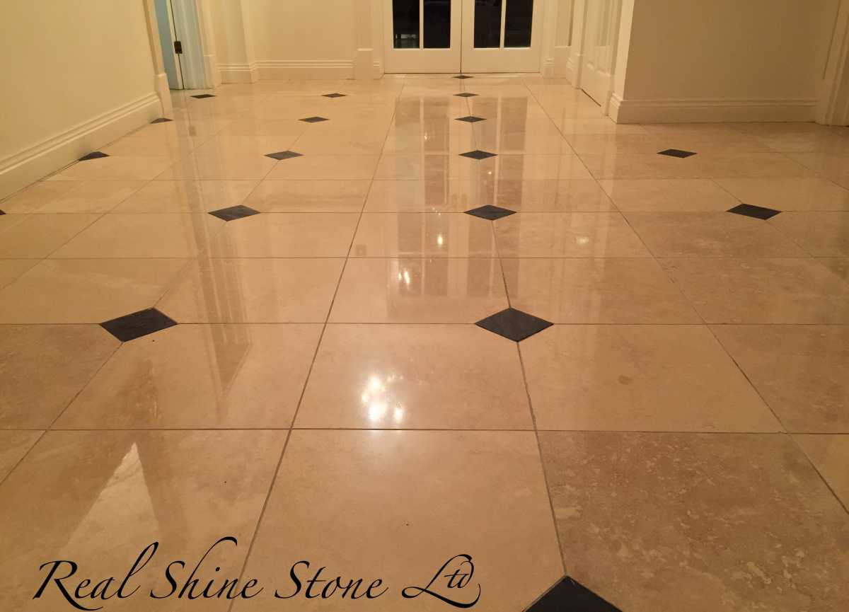 Travertine floor cleaning and stripping - picture after