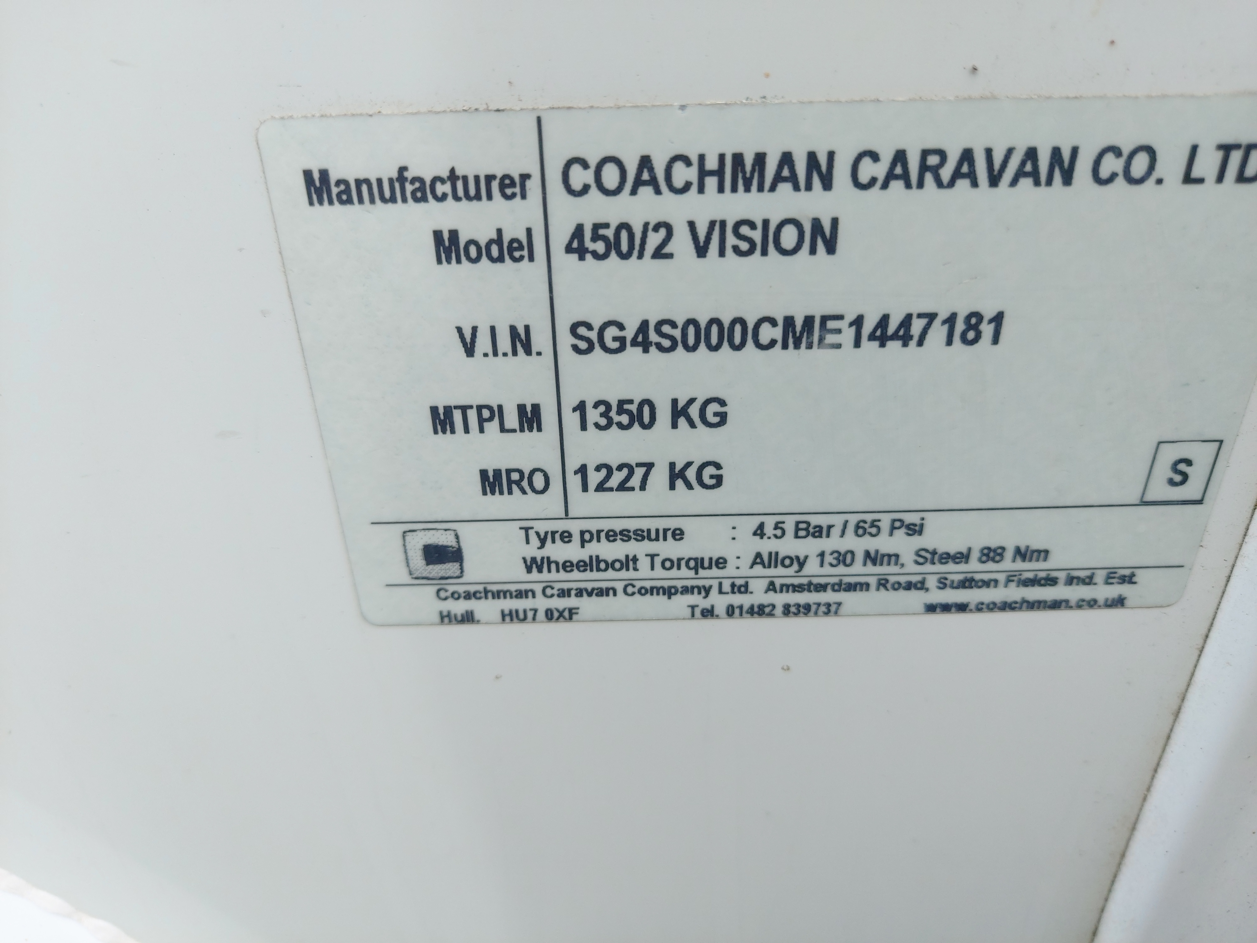 2014 Coachman Vision Xtra 450 2 Berth End Washroom Caravan Motor Mover