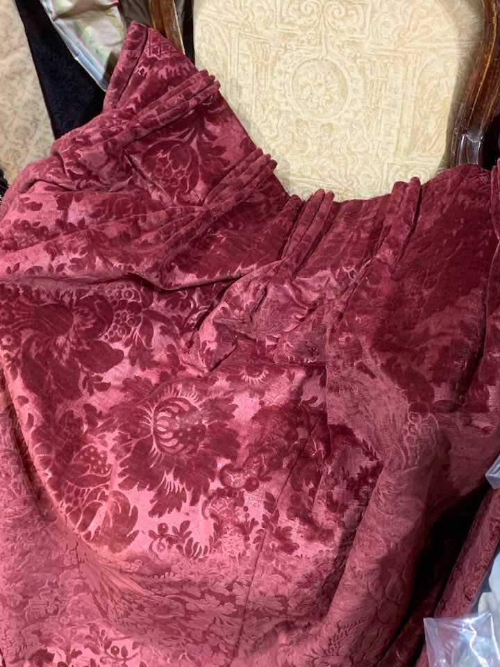 Fabulous Long Vintage Cranberry Velvet Devore Curtains