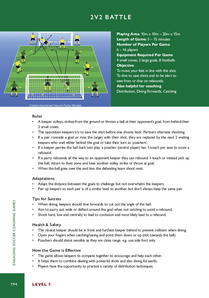 A goalkeeping game that practices handling, shot stopping and a response to rebounds.