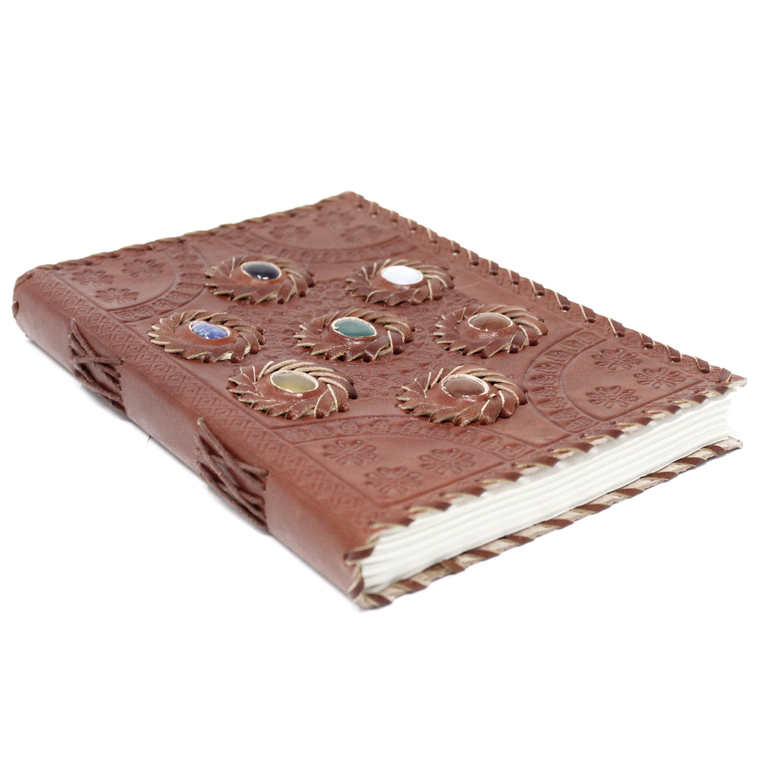 Leather Chakra Stone Notebook (6x9")