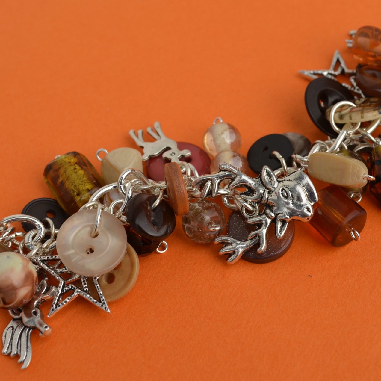 Button, Bead Stag & Deer Charm Bracelet