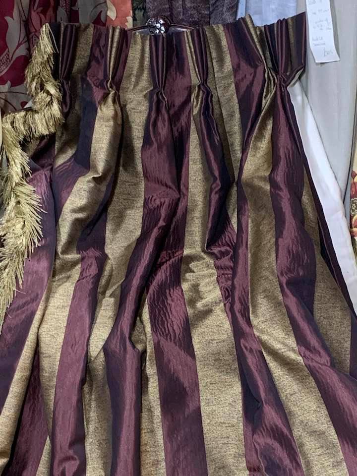 Purple/Gold Stripe Pinch Pleat Interlined Curtains W192 D226