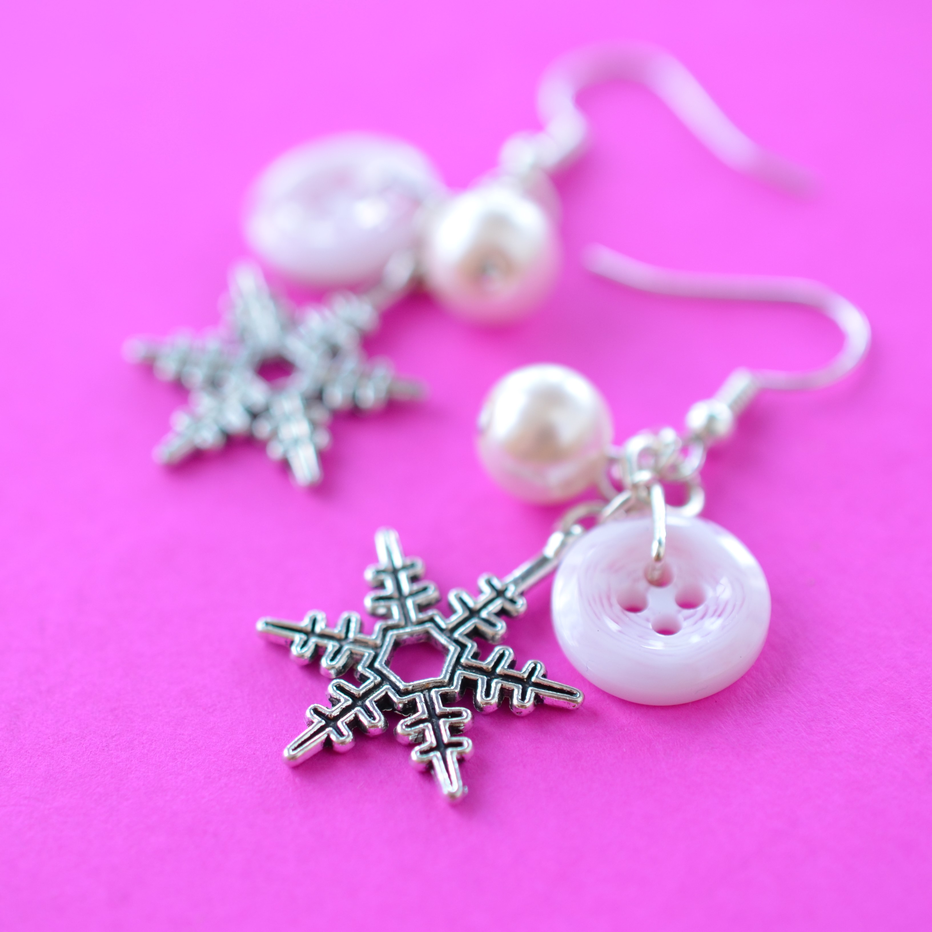 Pale Pink Snowflake Cluster Charm Earrings