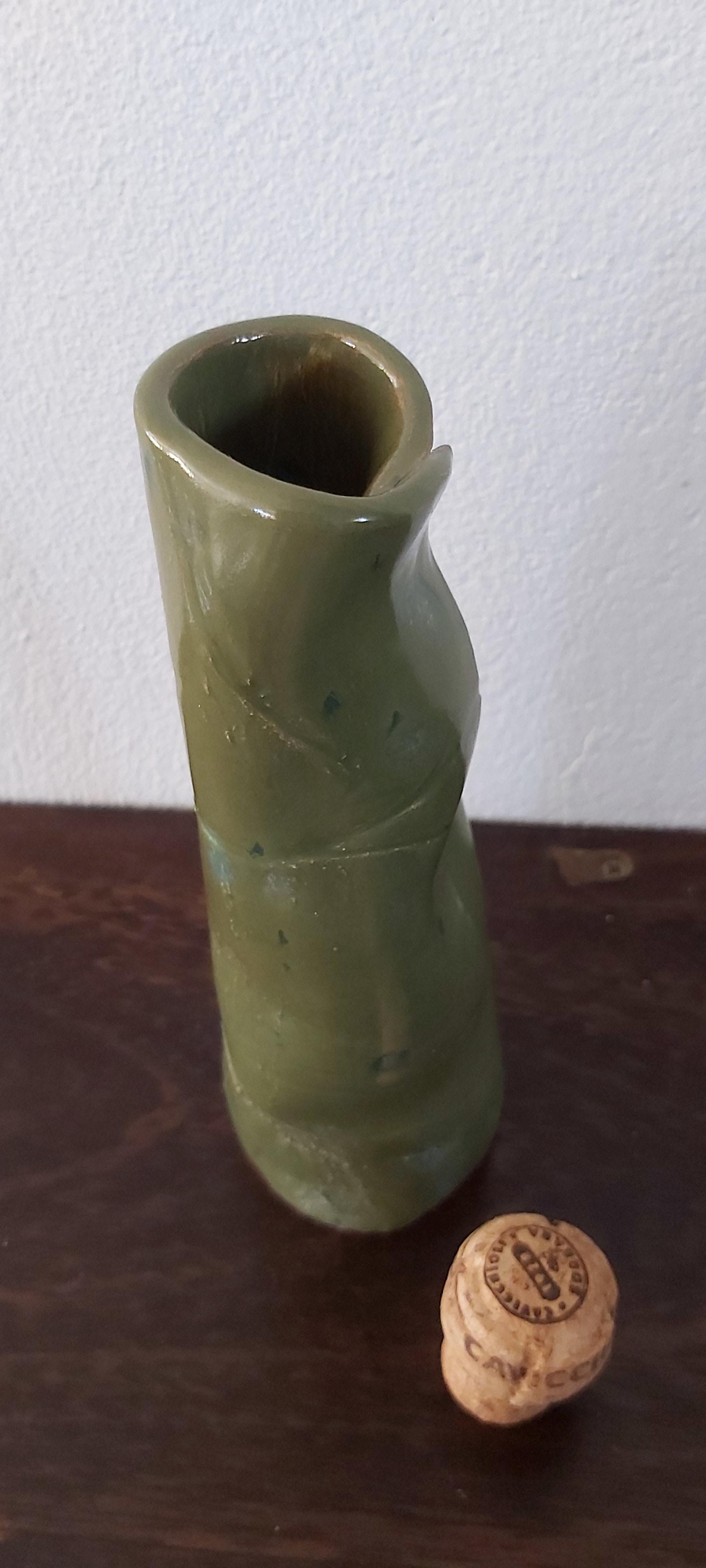 Earthenware green dribble glaze vase